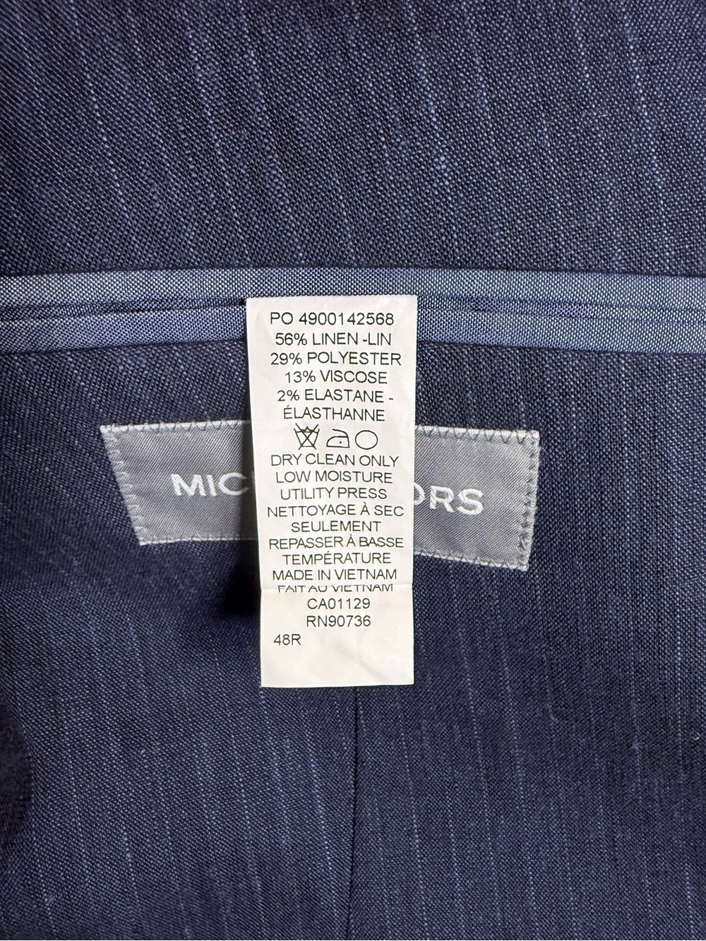 Michael Kors Men's Classic Fit Linen Suit Jacket in Navy - Picture 5 of 8